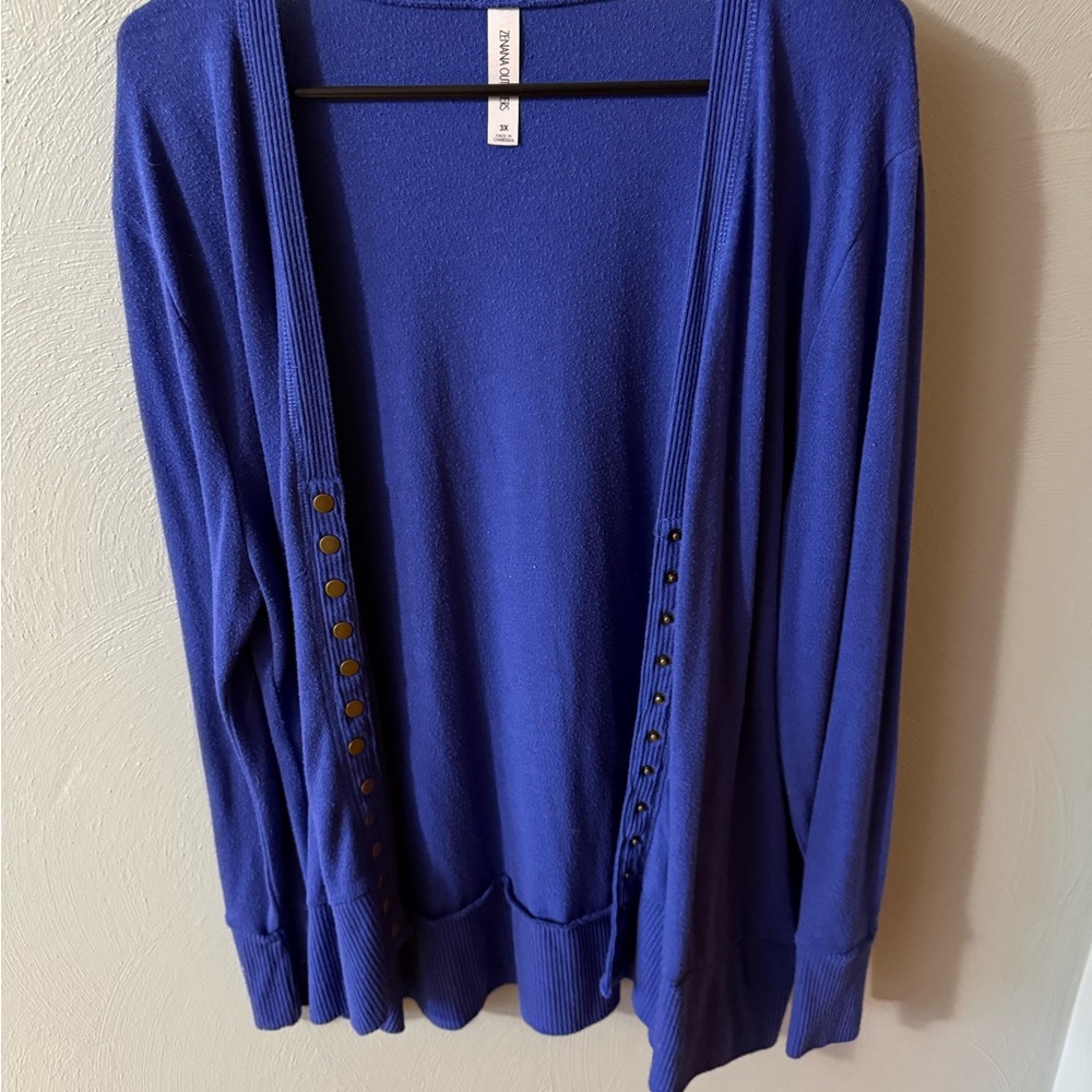 Zenana Outfitters Royal Blue Cardigan with Button Accents Has small tear!